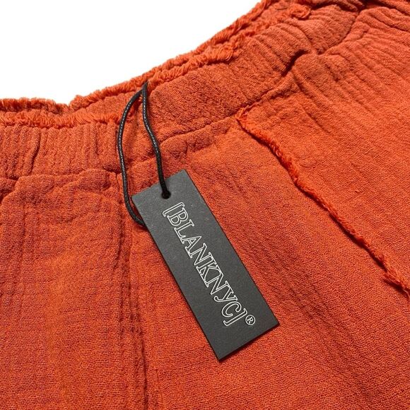 Blank NYC 100% Cotton Elastic Waist Shorts Raw Frayed Rust Pockets Sz S NWT - Picture 7 of 11